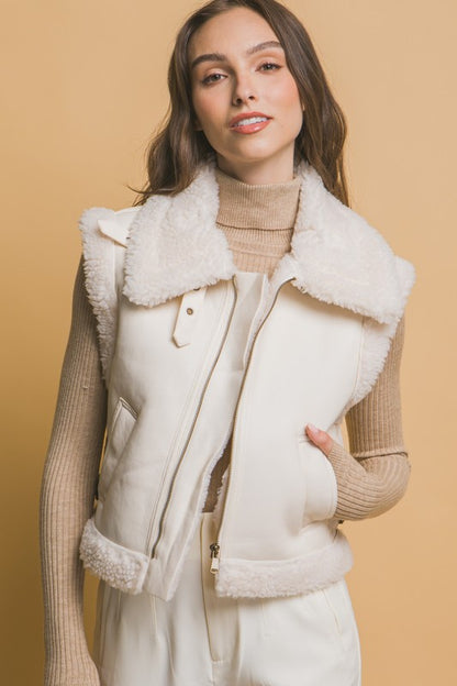 FAUX LEATHER SHEARLING VEST