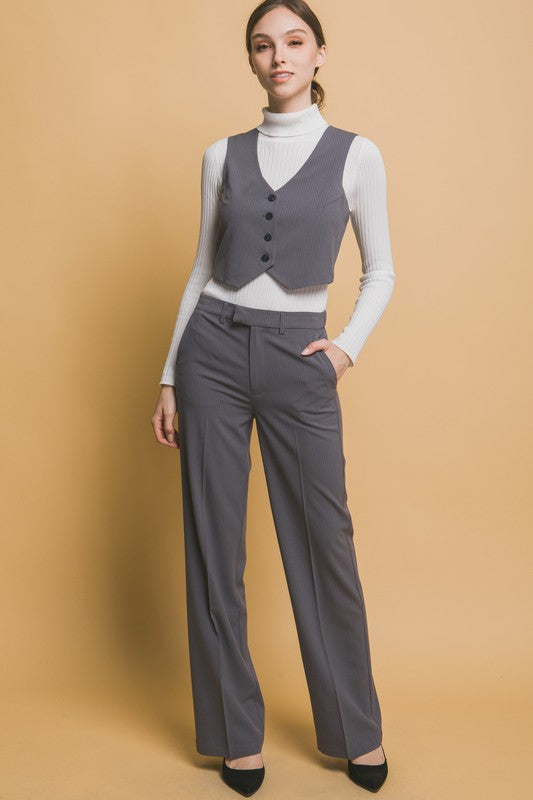 CROPPED PINSTRIPED TAILORED VEST AND PANTS SET