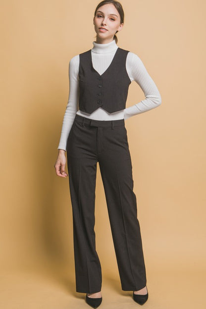 CROPPED PINSTRIPED TAILORED VEST AND PANTS SET