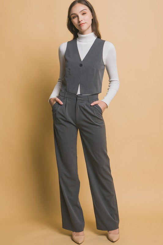 SINGLE BUTTON CASUAL VEST WITH PANTS SET