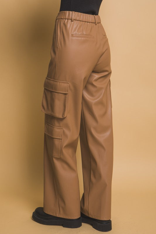 RELAXED FAUX LEATHER CARGO PANTS