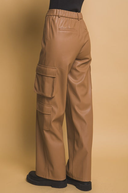 RELAXED FAUX LEATHER CARGO PANTS