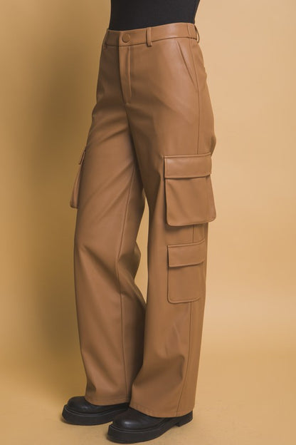 RELAXED FAUX LEATHER CARGO PANTS