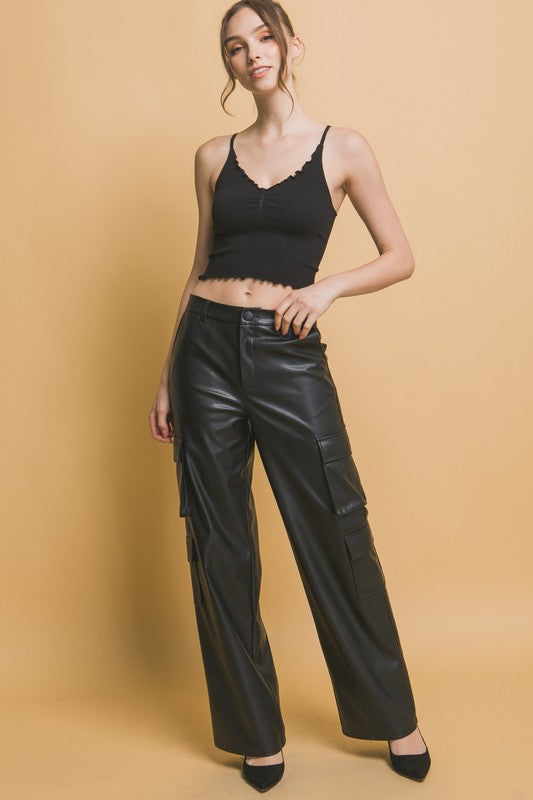 RELAXED FAUX LEATHER CARGO PANTS