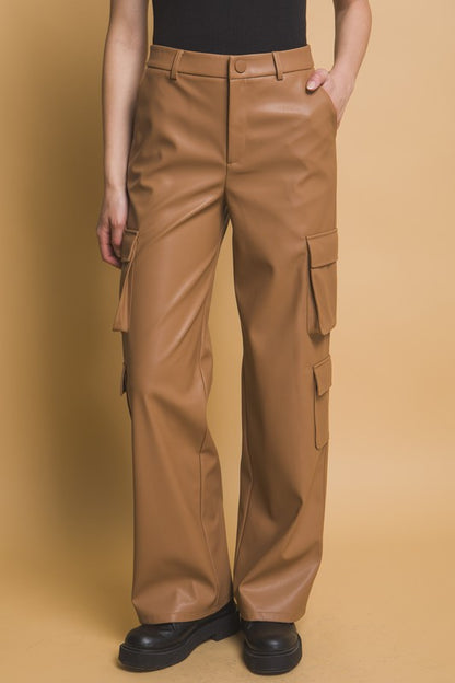 RELAXED FAUX LEATHER CARGO PANTS