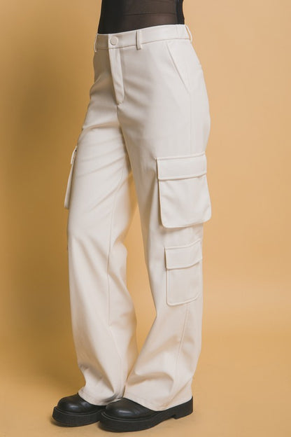 RELAXED FAUX LEATHER CARGO PANTS