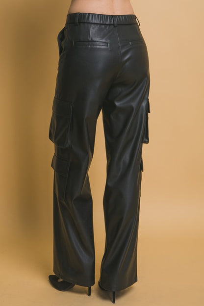 RELAXED FAUX LEATHER CARGO PANTS