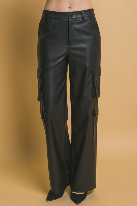 RELAXED FAUX LEATHER CARGO PANTS