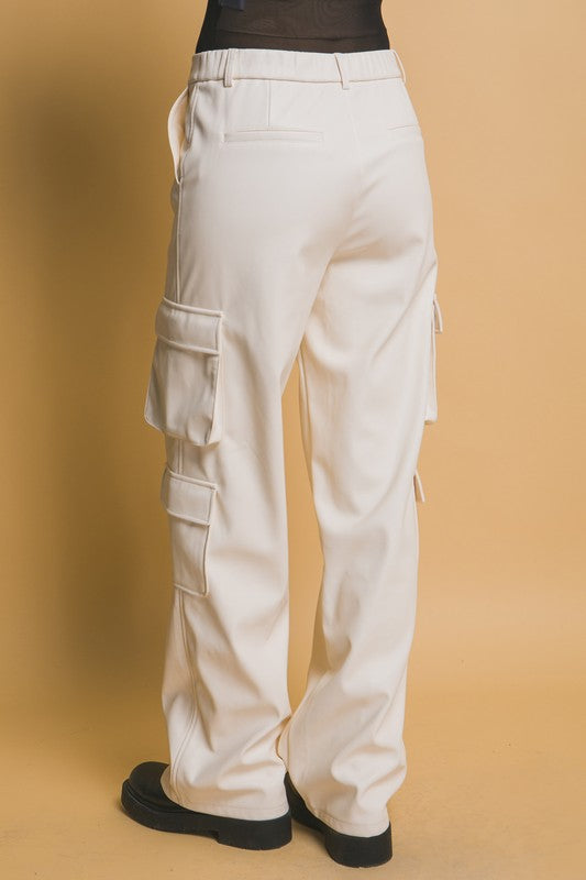 RELAXED FAUX LEATHER CARGO PANTS