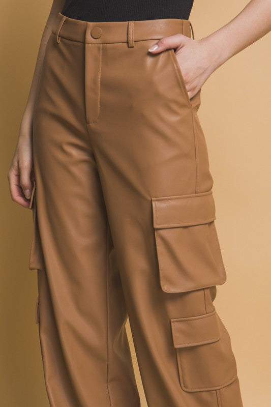 RELAXED FAUX LEATHER CARGO PANTS