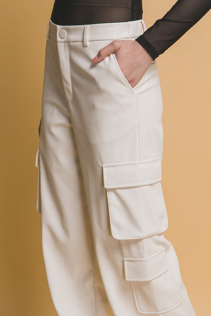 RELAXED FAUX LEATHER CARGO PANTS