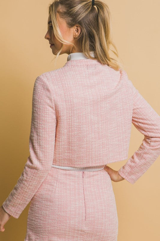 TWEED CROPPED BLAZER AND SKIRT SET