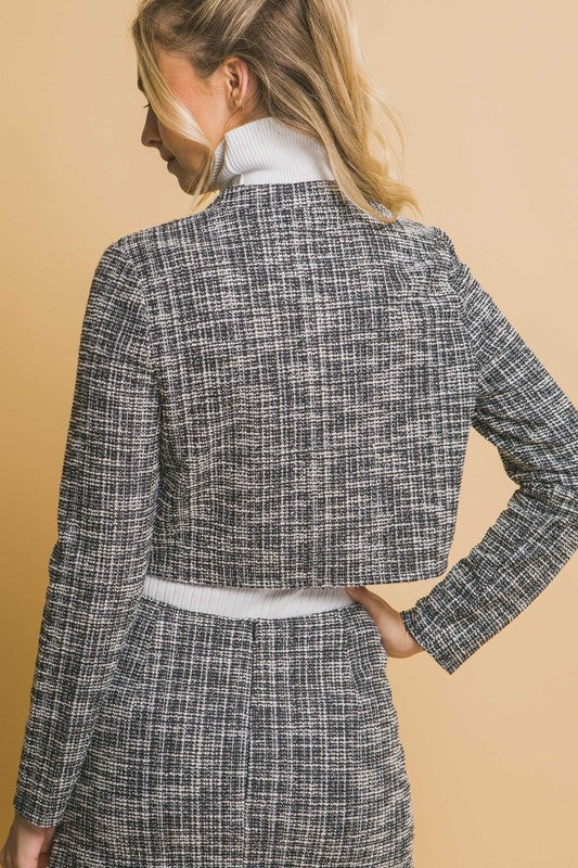 TWEED CROPPED BLAZER AND SKIRT SET