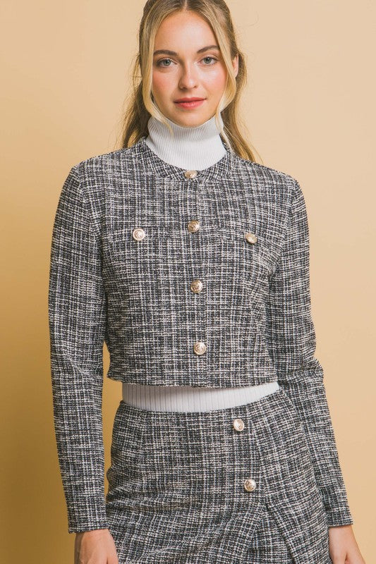 TWEED CROPPED BLAZER AND SKIRT SET