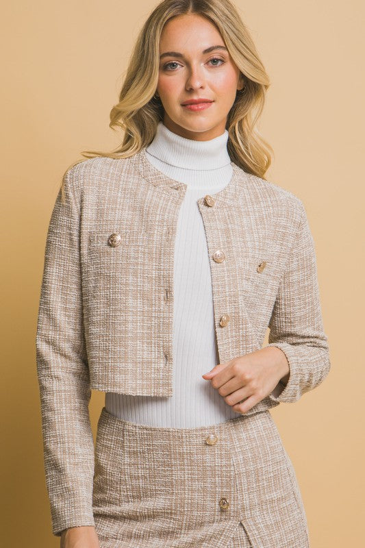 TWEED CROPPED BLAZER AND SKIRT SET