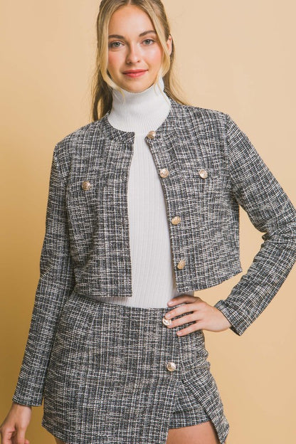 TWEED CROPPED BLAZER AND SKIRT SET