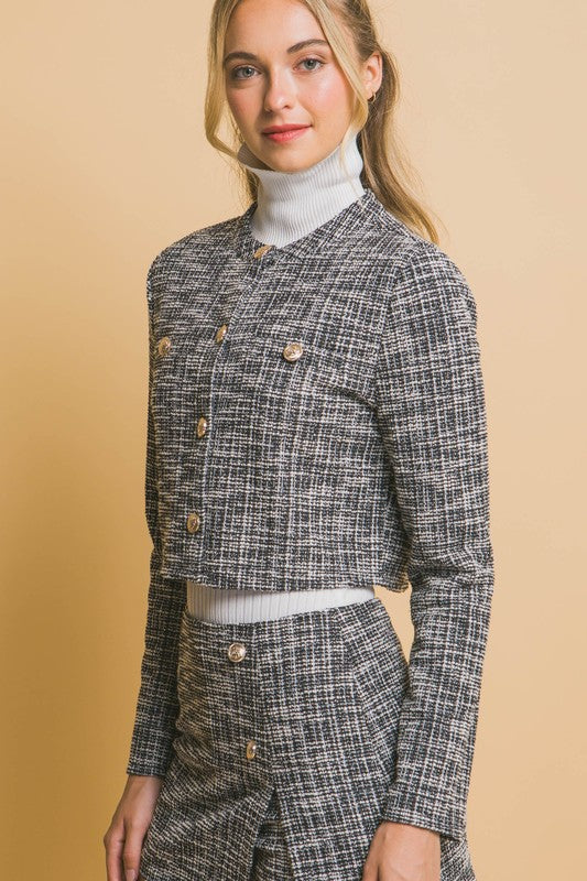 TWEED CROPPED BLAZER AND SKIRT SET