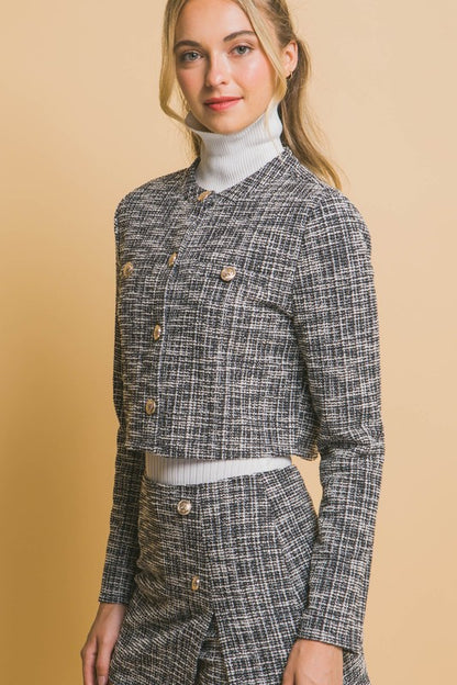 TWEED CROPPED BLAZER AND SKIRT SET