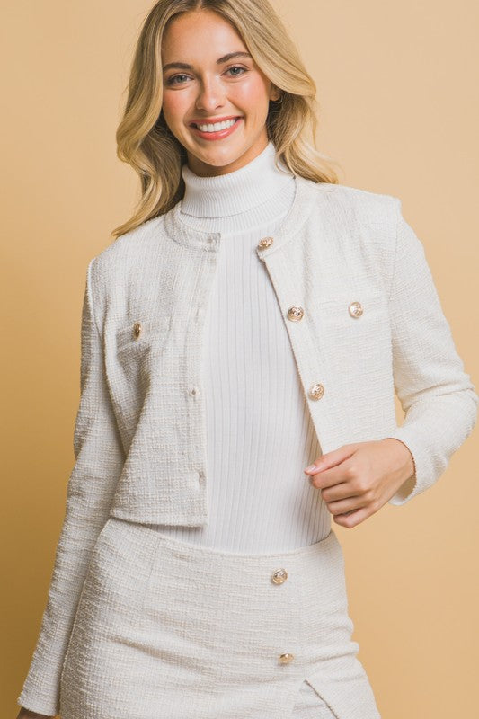 TWEED CROPPED BLAZER AND SKIRT SET