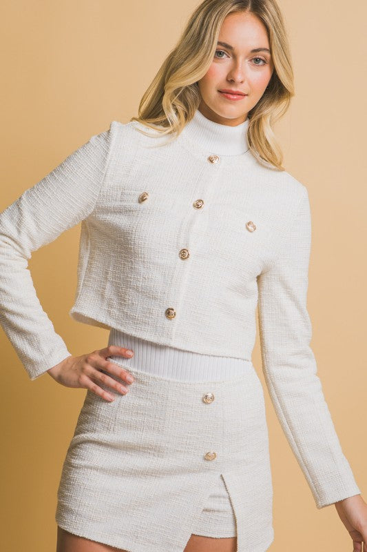 TWEED CROPPED BLAZER AND SKIRT SET