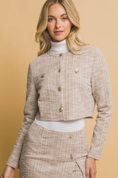 TWEED CROPPED BLAZER AND SKIRT SET