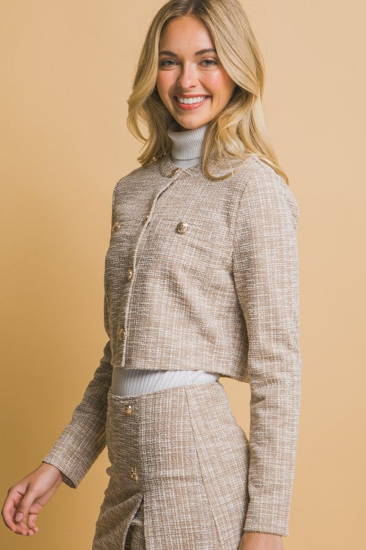 TWEED CROPPED BLAZER AND SKIRT SET