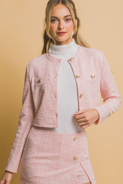 TWEED CROPPED BLAZER AND SKIRT SET