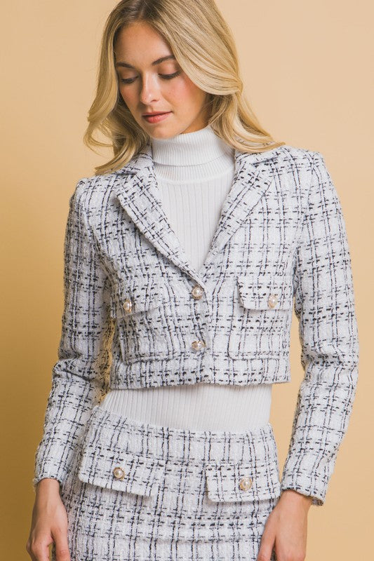 CROPPED TWEED BLAZER WITH SKIRT SET