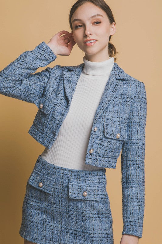 CROPPED TWEED BLAZER WITH SKIRT SET