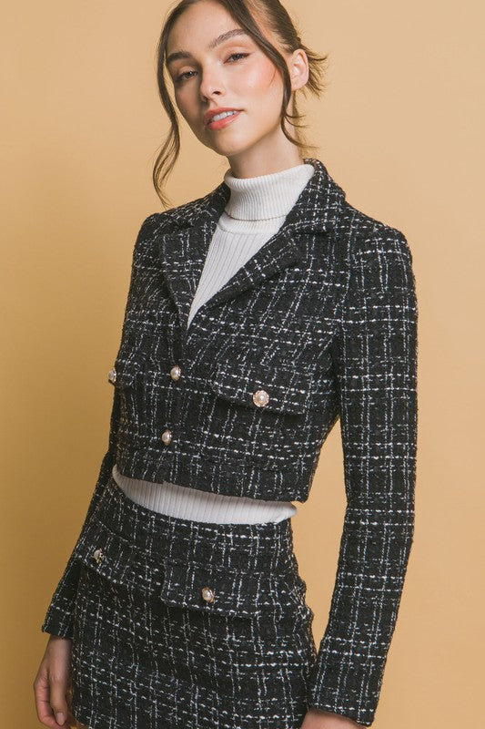 CROPPED TWEED BLAZER WITH SKIRT SET