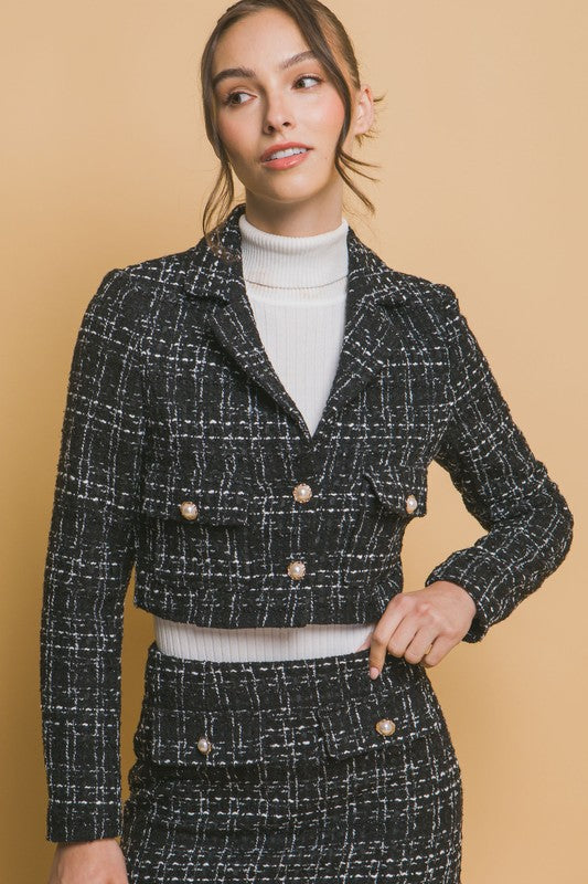 CROPPED TWEED BLAZER WITH SKIRT SET