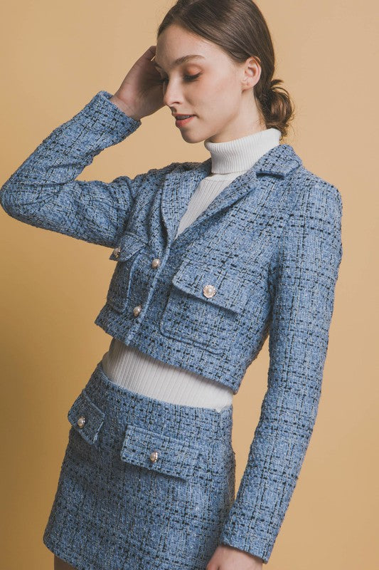 CROPPED TWEED BLAZER WITH SKIRT SET