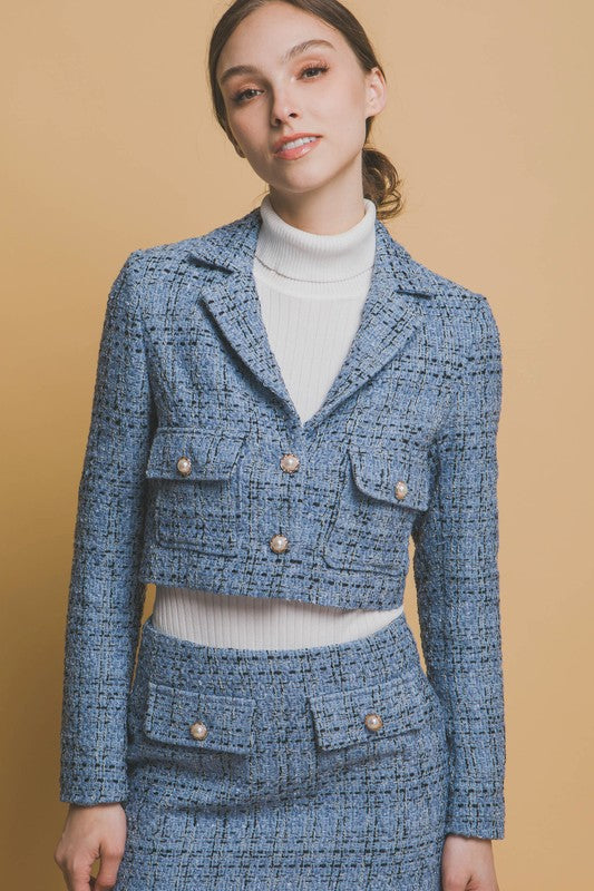 CROPPED TWEED BLAZER WITH SKIRT SET