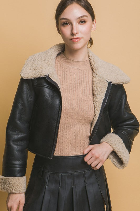 SHERPA-LINED LEATHER JACKET