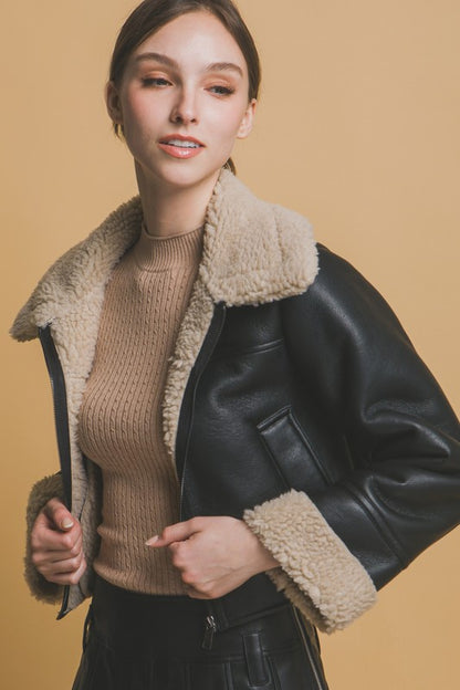 SHERPA-LINED LEATHER JACKET