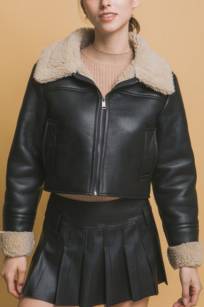 SHERPA-LINED LEATHER JACKET