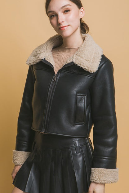 SHERPA-LINED LEATHER JACKET