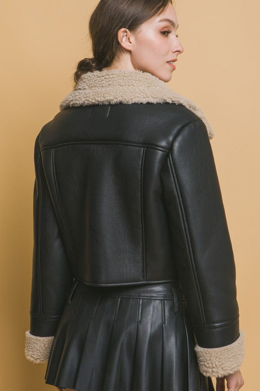 SHERPA-LINED LEATHER JACKET