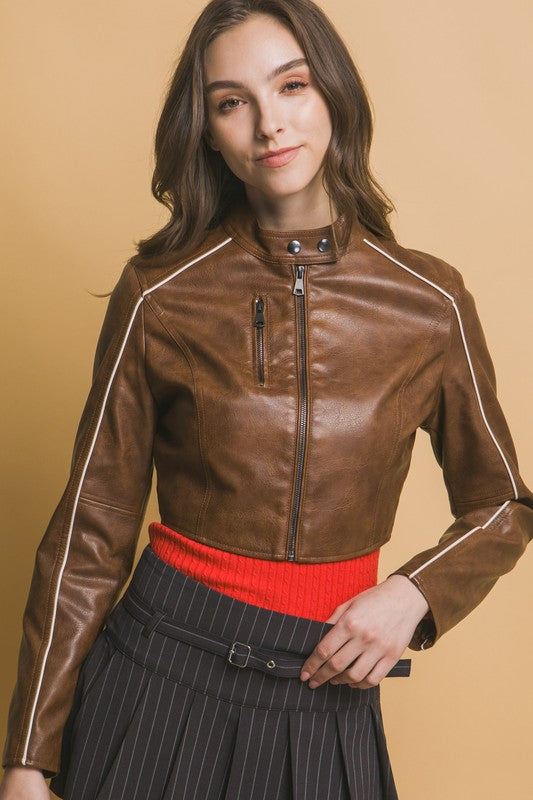 FAUX LEATHER ZIPPER MOTO JACKET