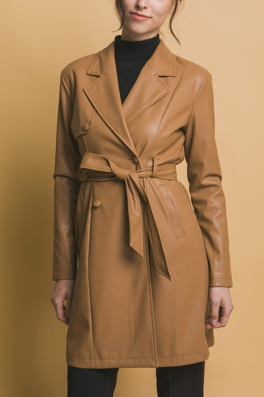 BELTED TRENCH LEATHER COAT