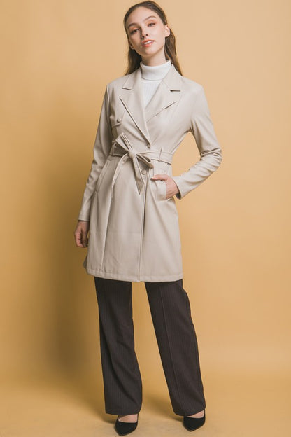 BELTED TRENCH LEATHER COAT