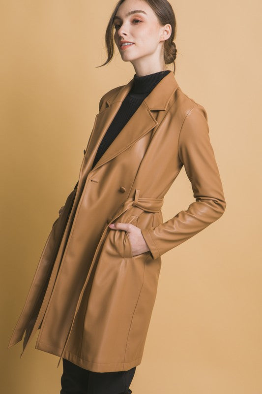 BELTED TRENCH LEATHER COAT