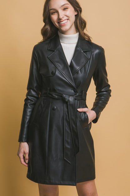 BELTED TRENCH LEATHER COAT