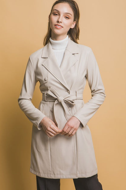 BELTED TRENCH LEATHER COAT