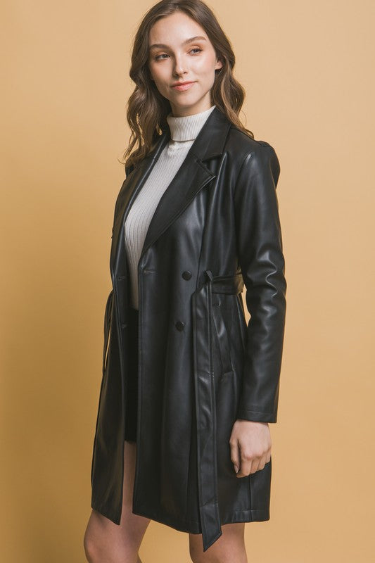 BELTED TRENCH LEATHER COAT