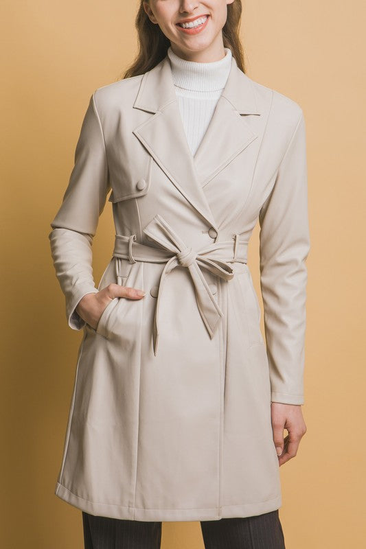 BELTED TRENCH LEATHER COAT