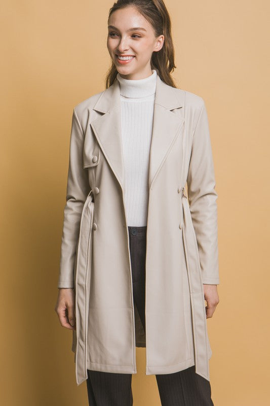 BELTED TRENCH LEATHER COAT