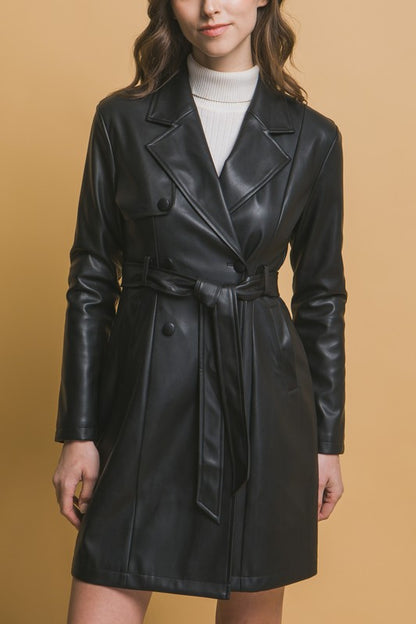 BELTED TRENCH LEATHER COAT