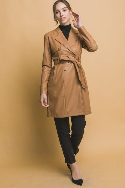 BELTED TRENCH LEATHER COAT