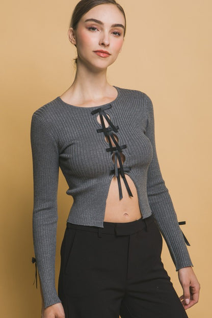 LACE UP RIBBON SWEATER